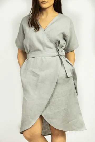 Light Grey linen wrap dress