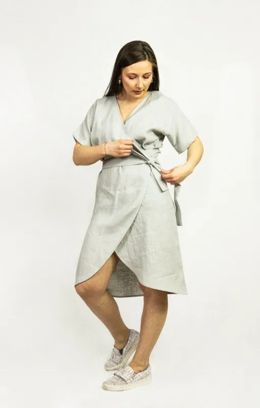 Light Grey linen wrap dress