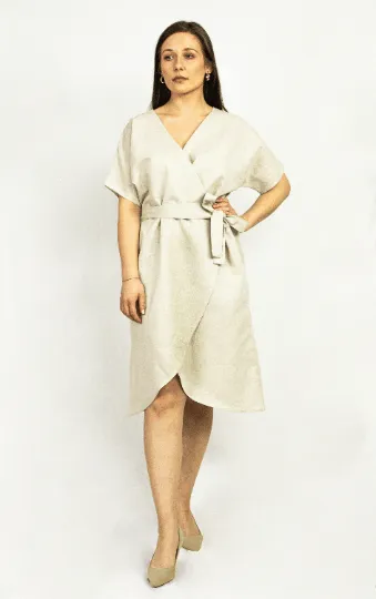 Light Grey linen wrap dress