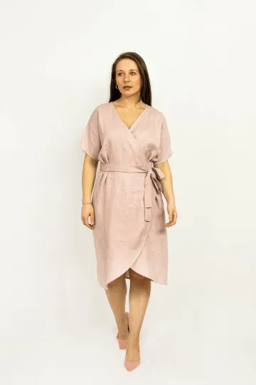 Light Grey linen wrap dress