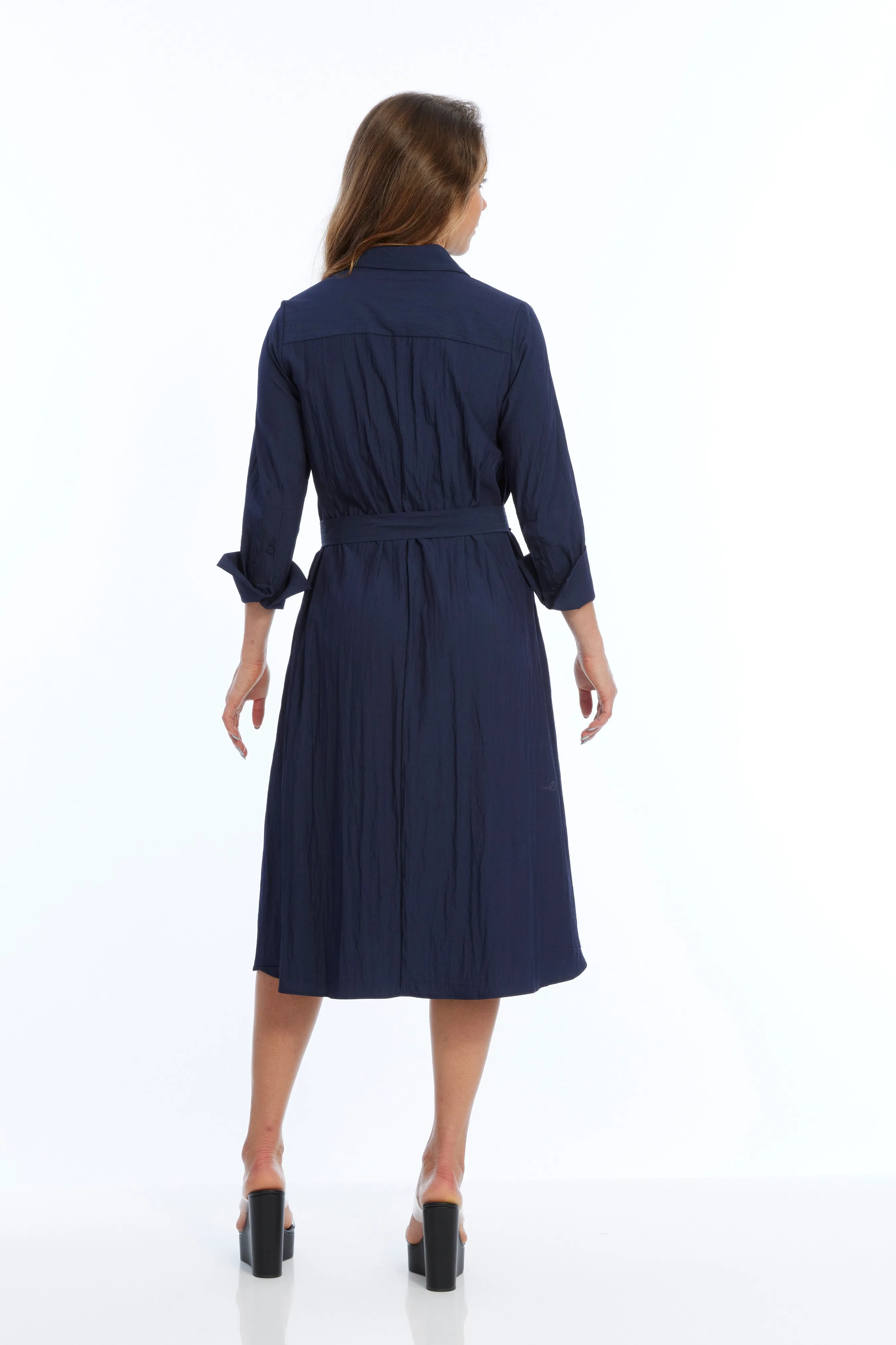 LIOR Women's Long Sleeve Dark Navy Dress Tie Waist Wrap- Alina