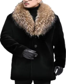 Men Long Faux Fur Coat Brown