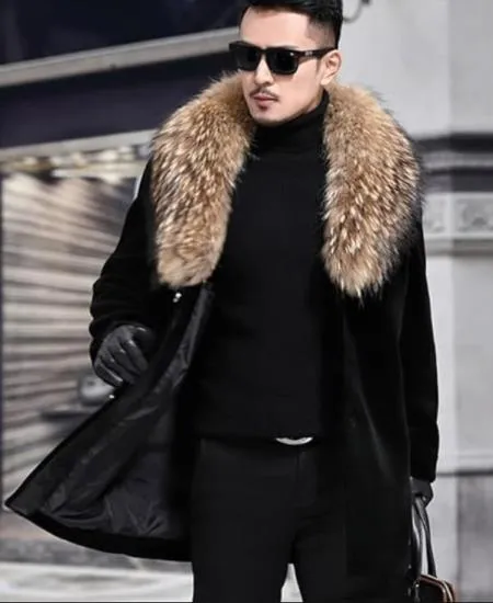 Men Long Faux Fur Coat Brown