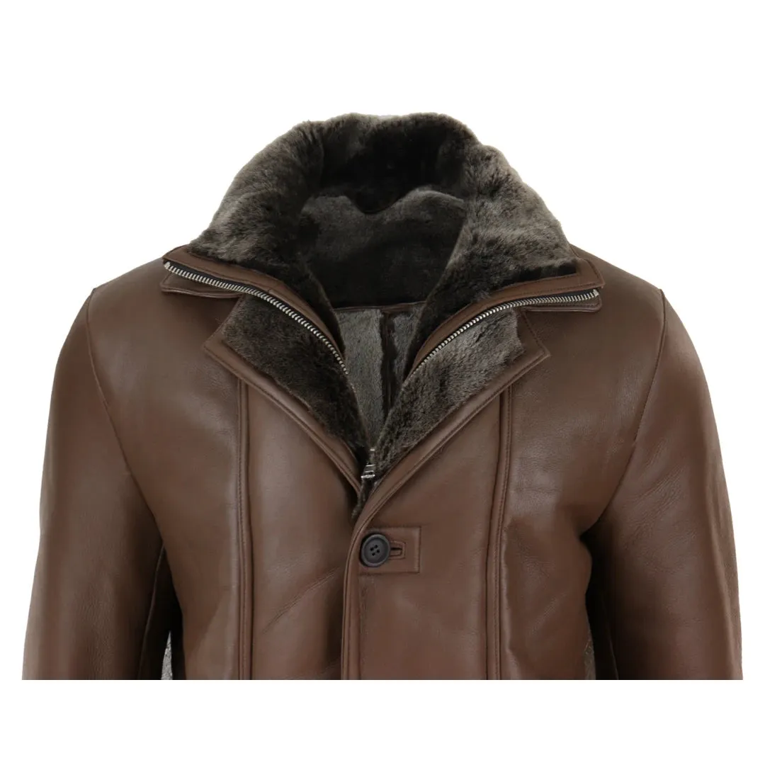 Men's 3/4 Duffle Jacket Sheepskin Long Button Zip Warm