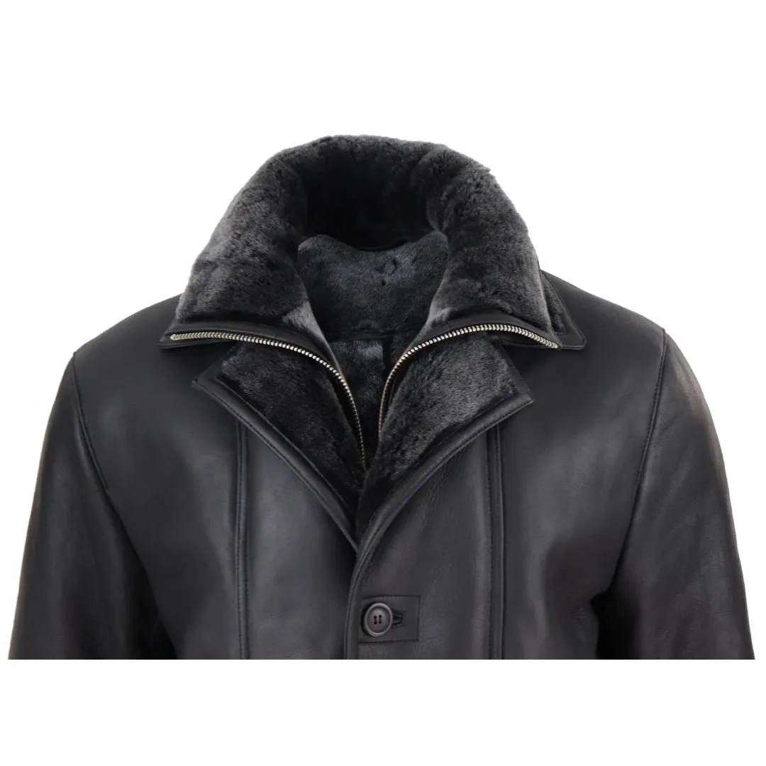 Men's 3/4 Duffle Jacket Sheepskin Long Button Zip Warm