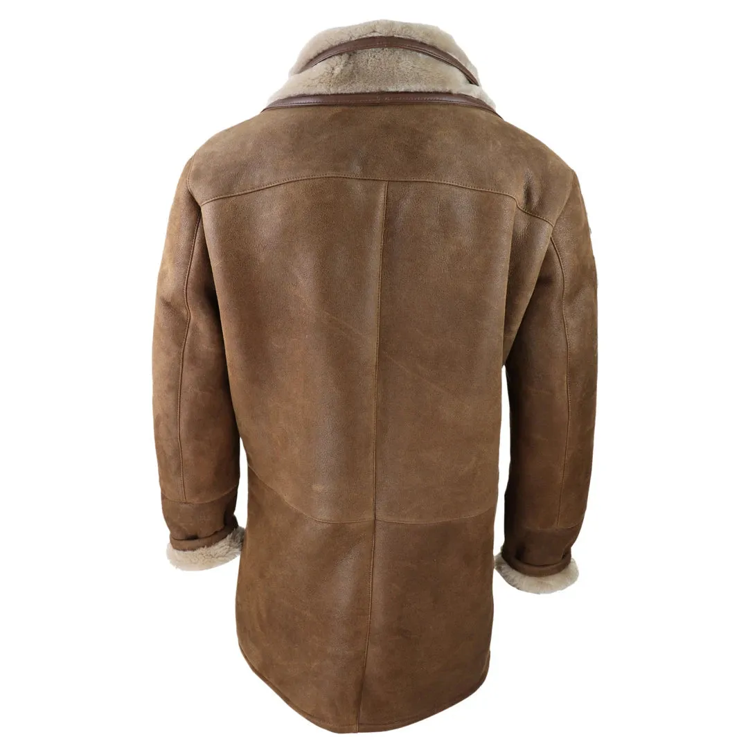 Men's 3/4 Duffle Jacket Sheepskin Long Button Zip Warm