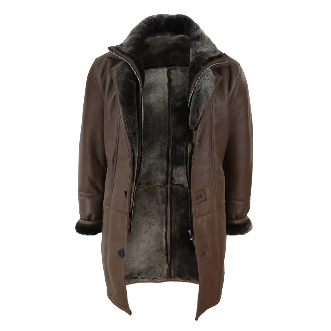 Men's 3/4 Duffle Jacket Sheepskin Long Button Zip Warm