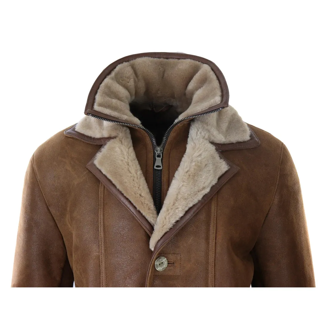 Men's 3/4 Duffle Jacket Sheepskin Long Button Zip Warm