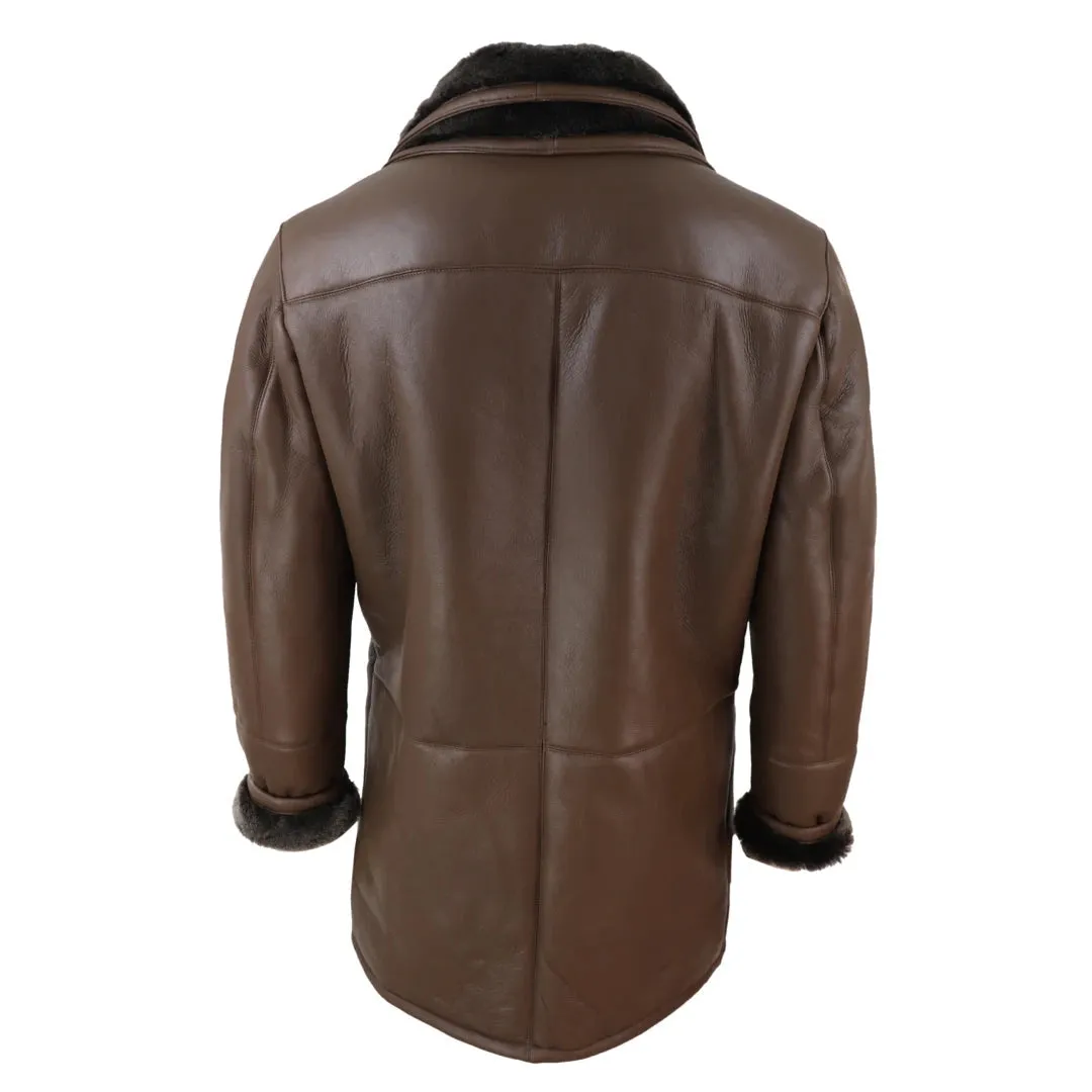 Men's 3/4 Duffle Jacket Sheepskin Long Button Zip Warm