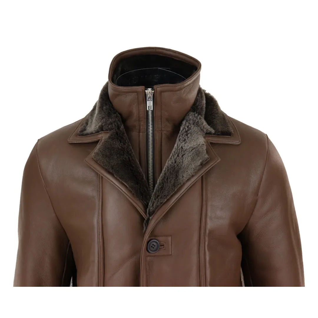 Men's 3/4 Duffle Jacket Sheepskin Long Button Zip Warm