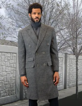 MEN'S DOUBLE BREASTED OVER COAT 100% WOOL | GRAY | WJ-101