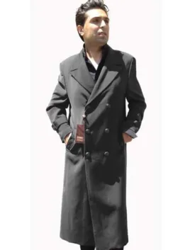 Mens Overcoat - Topcoat For Men - Winter Fabric - Double Breasted Dark Charcoal Grey Buttons Closure Overcoat