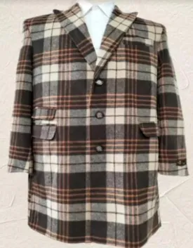 Mens Plaid Overcoat - Wool Peacoat - Plaid Topcoats Multicolor