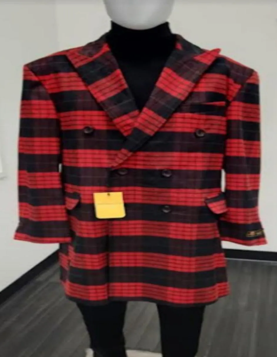 Mens Plaid Overcoat - Wool Peacoat - Plaid Topcoats Plaid Pattern Red and Black