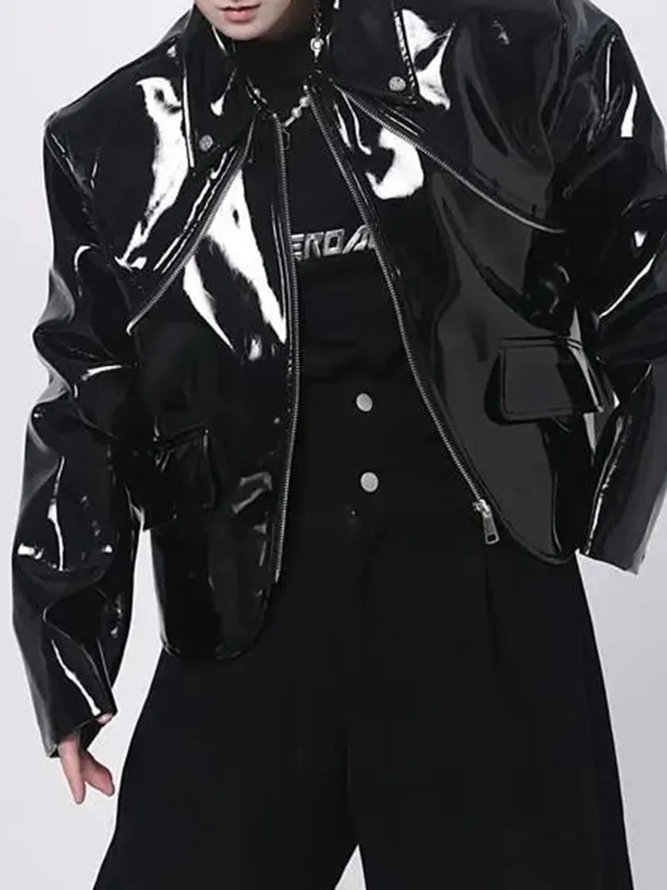 Mens Shiny Elegant British Patent Leather Jacket