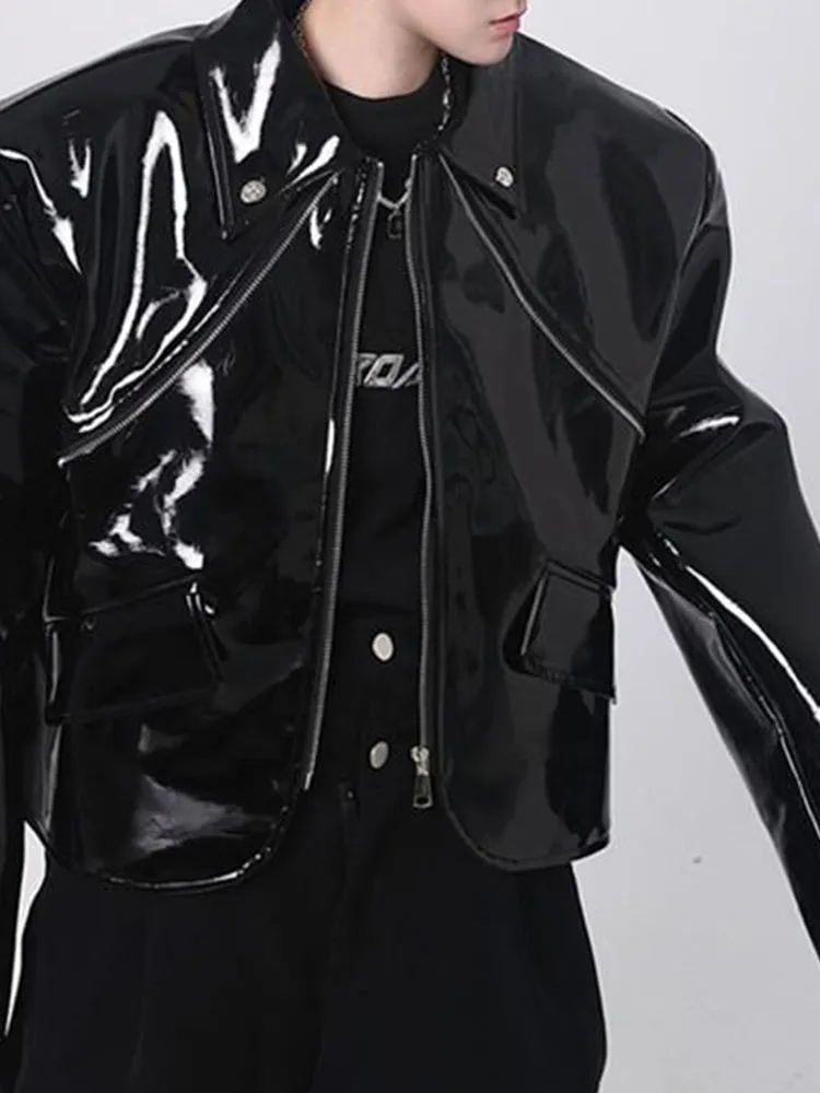 Mens Shiny Elegant British Patent Leather Jacket