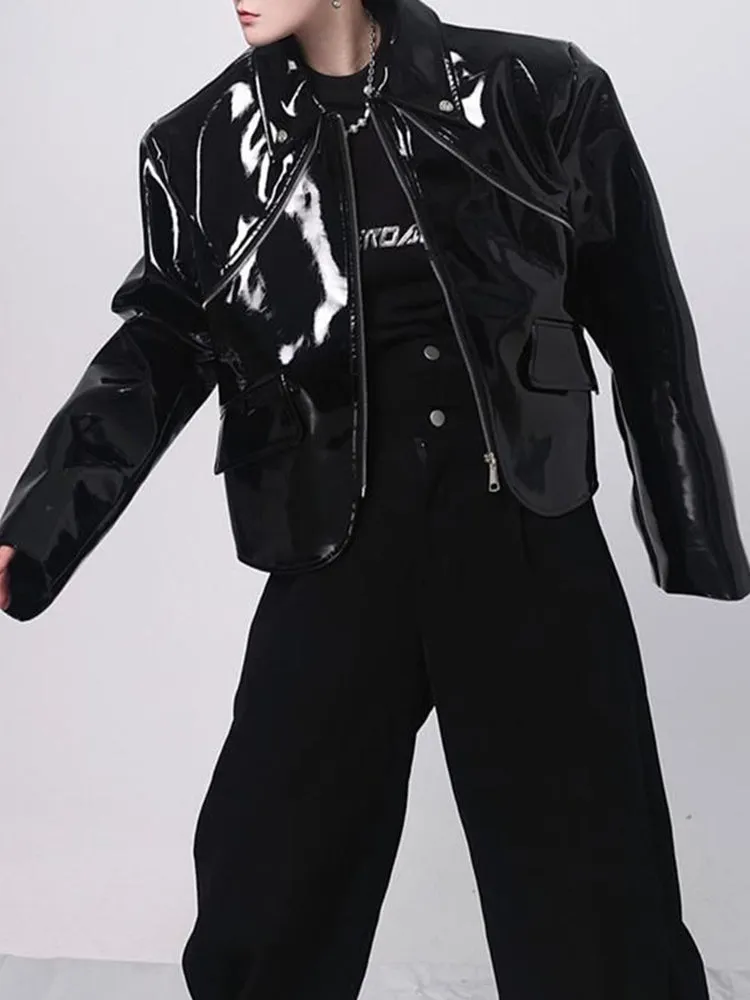 Mens Shiny Elegant British Patent Leather Jacket