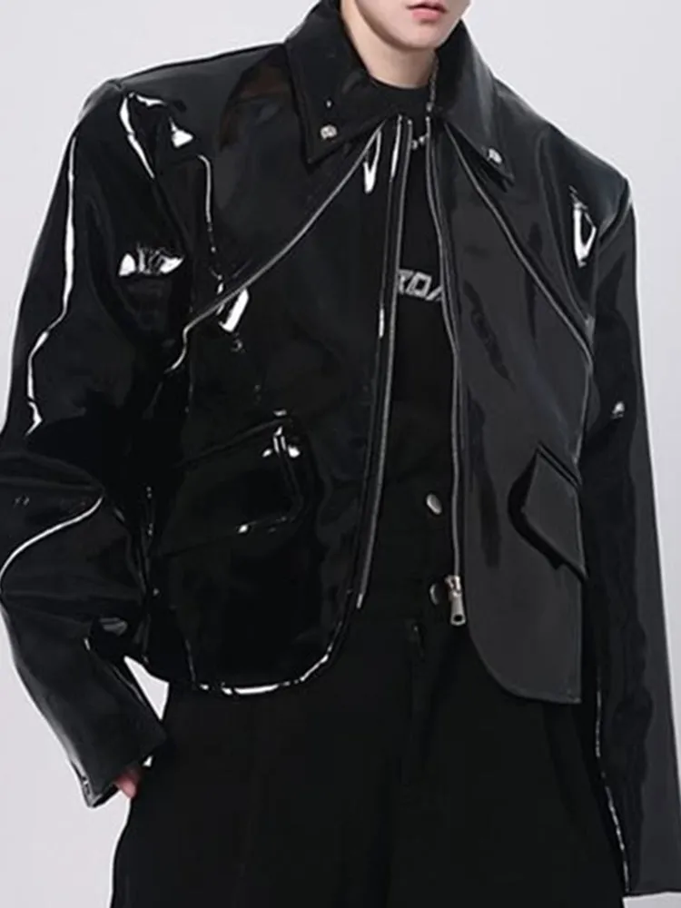 Mens Shiny Elegant British Patent Leather Jacket