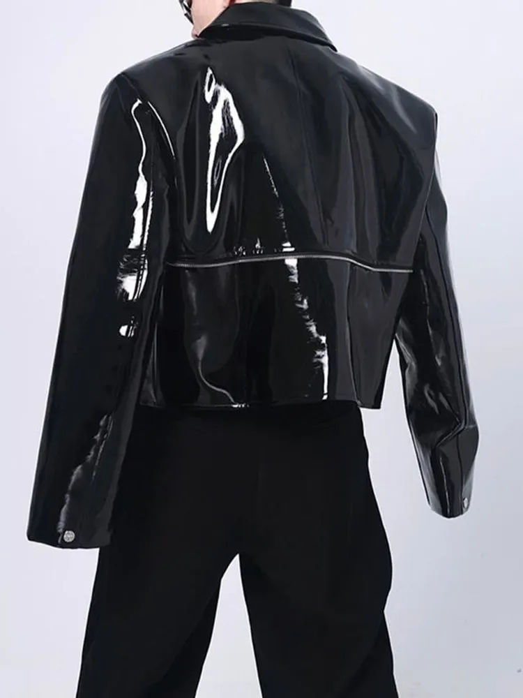 Mens Shiny Elegant British Patent Leather Jacket