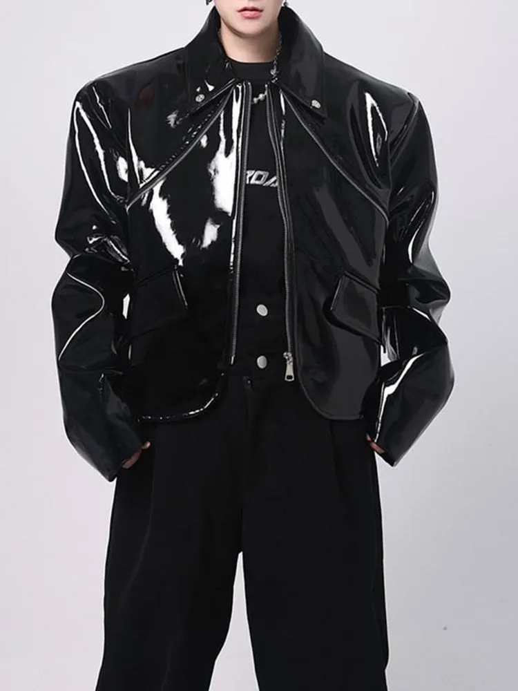 Mens Shiny Elegant British Patent Leather Jacket