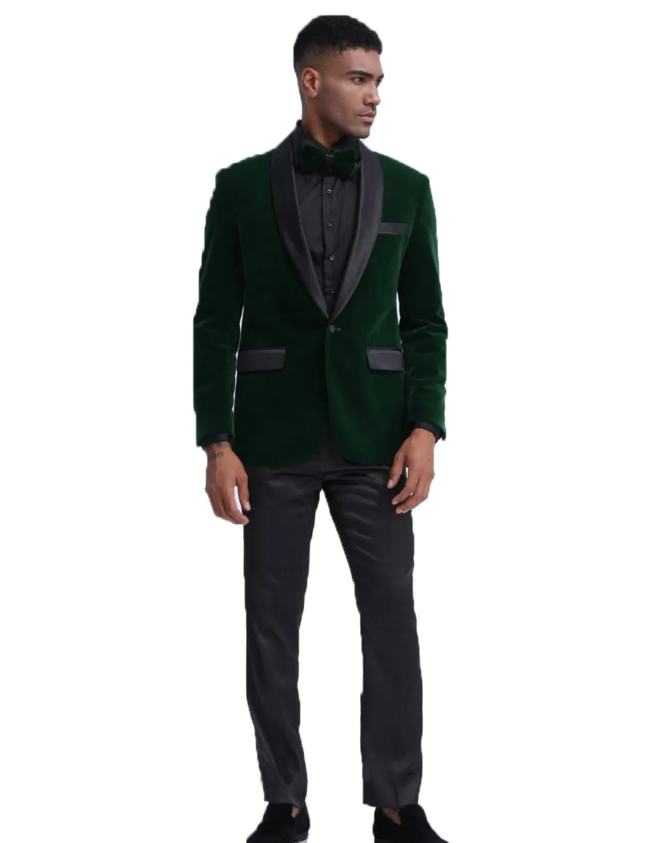 Mens Velvet Shawl Tuxedo Dinner Jacket in Hunter Green