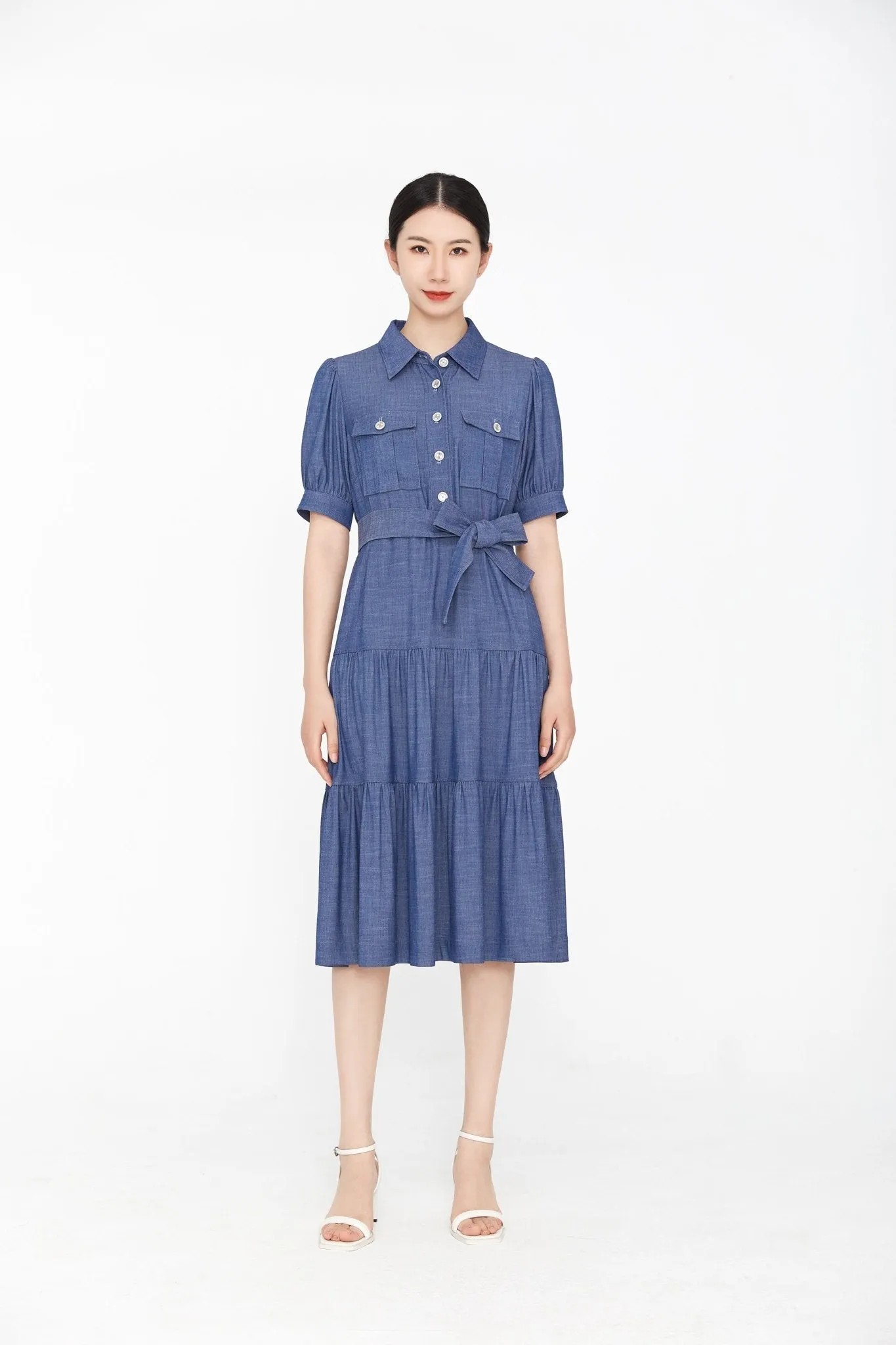 Midnight Blue Denim Dress With Band Pocket