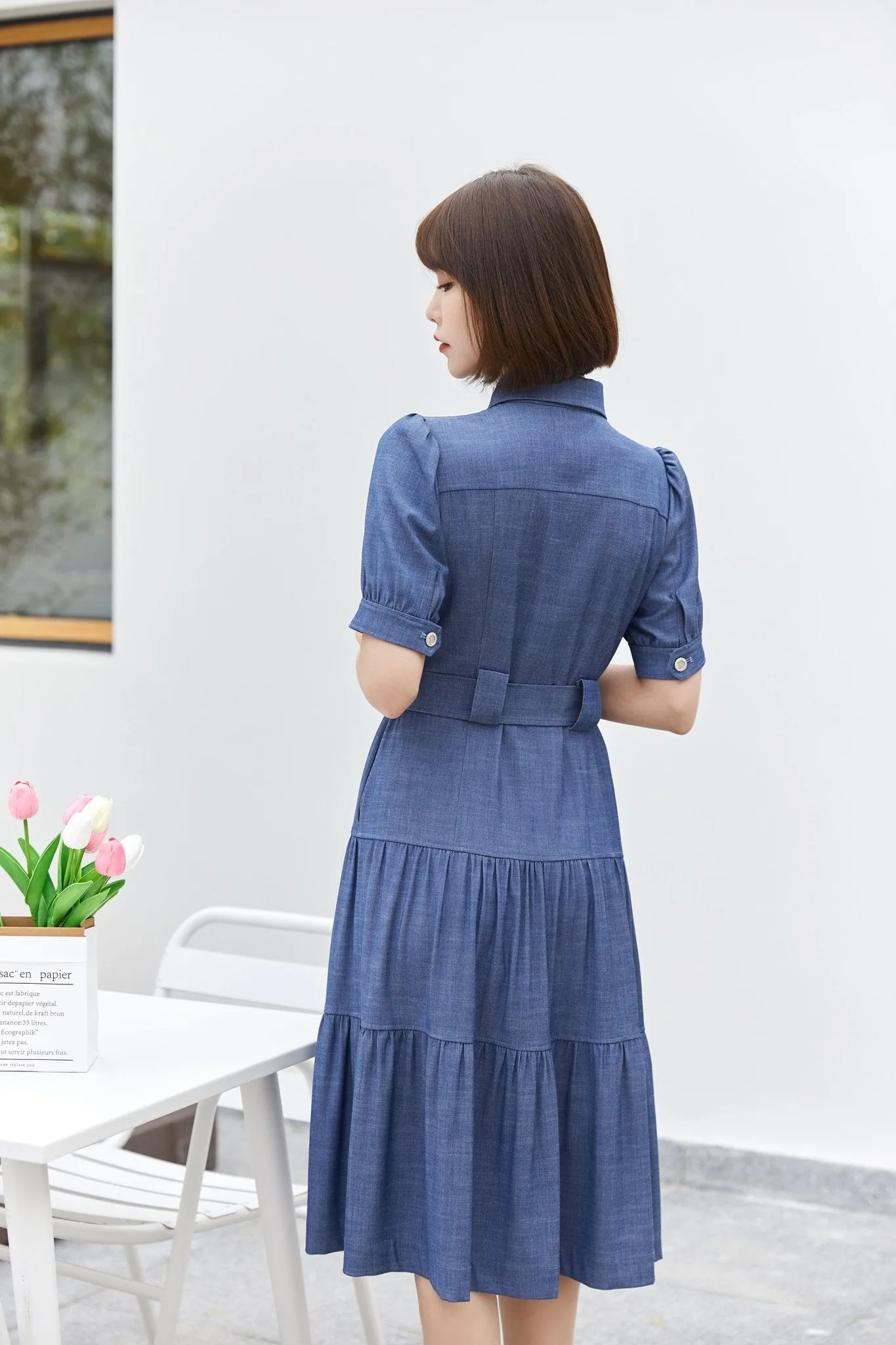 Midnight Blue Denim Dress With Band Pocket