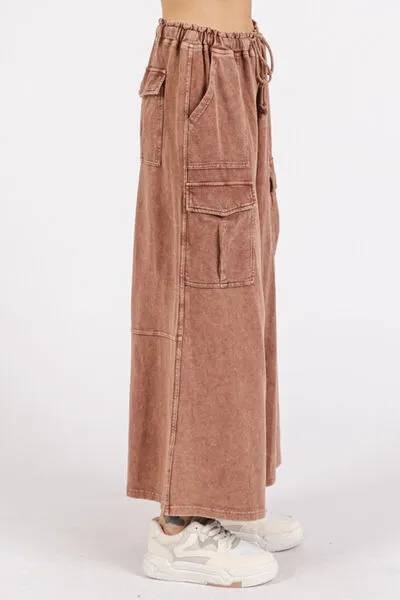 Mineral Wash French Terry Cargo Wide Leg Pants