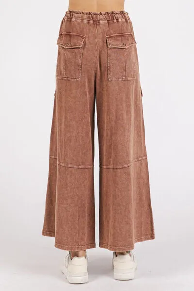 Mineral Wash French Terry Cargo Wide Leg Pants