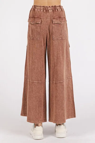 Mineral Wash French Terry Cargo Wide Leg Pants