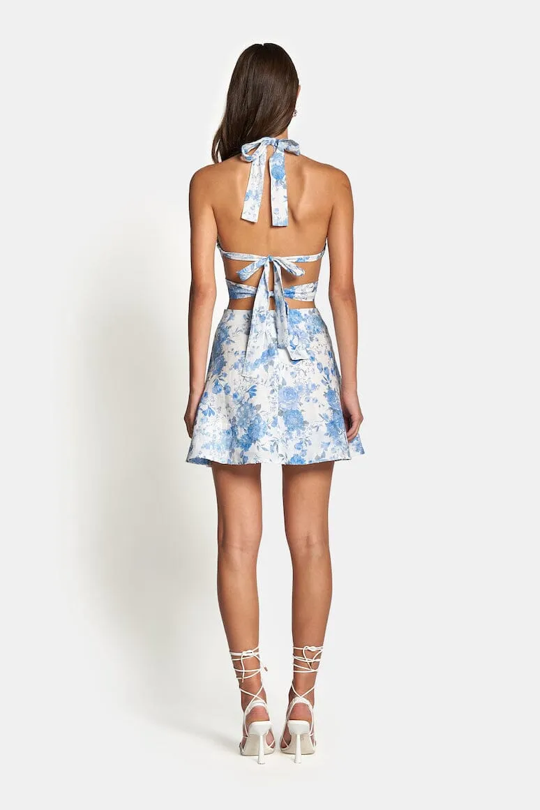 MODA CUT OUT MINI DRESS - Sky Blue Floral