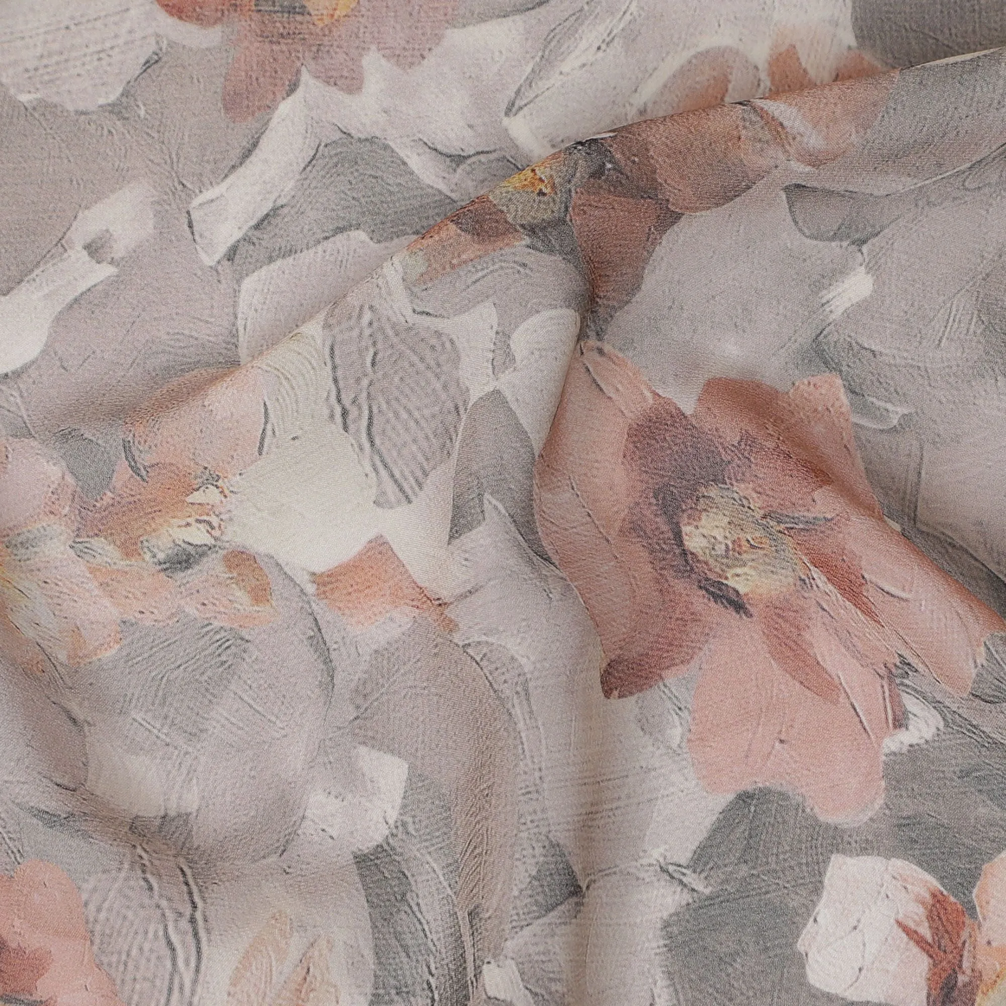 Modern Floral Charcoal Viscose Crepe Fabric - 110cm Wide, Trendy Print, Buy Online-D18105