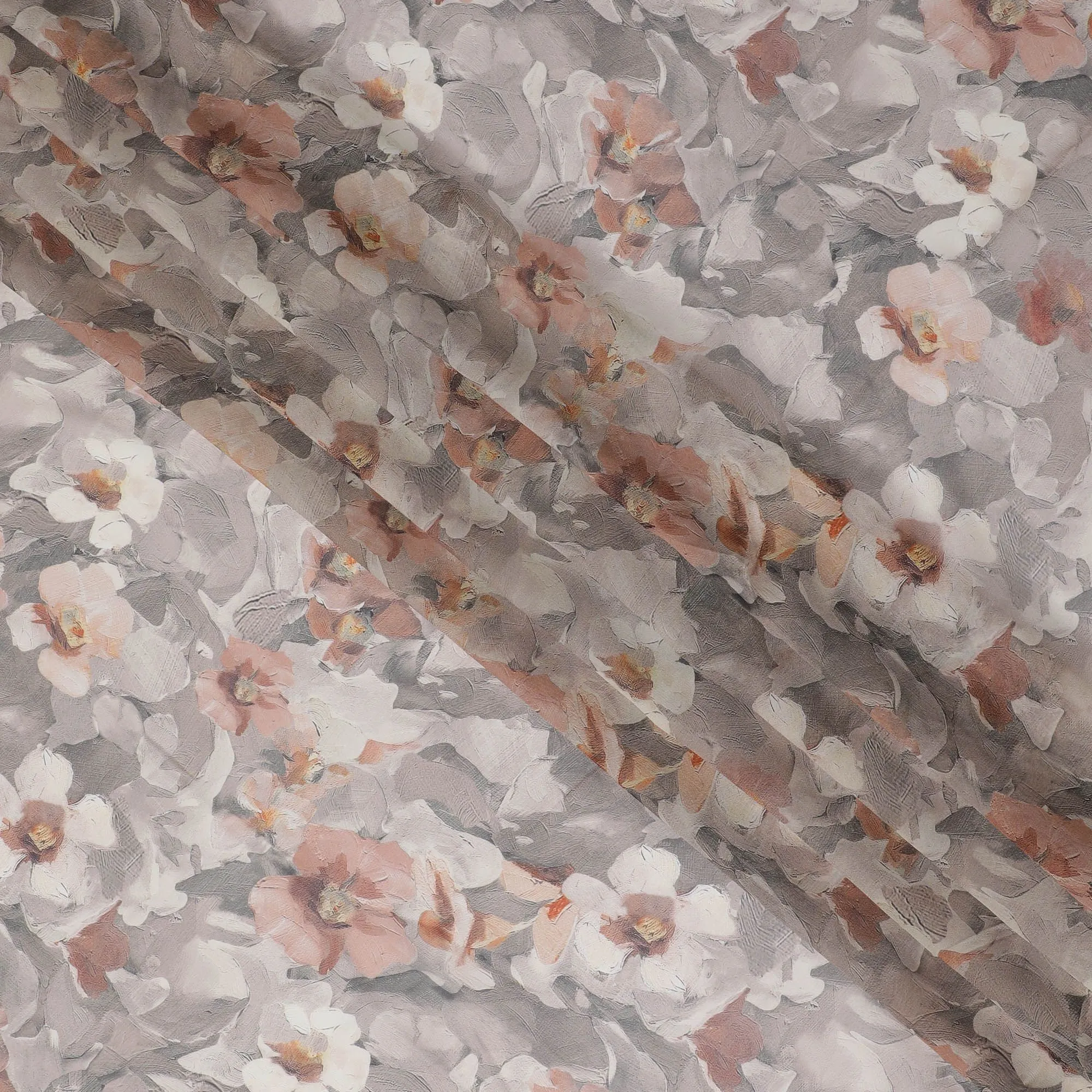 Modern Floral Charcoal Viscose Crepe Fabric - 110cm Wide, Trendy Print, Buy Online-D18105