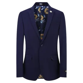 Navy Blue Men's Blazer Jacket Stretch Fabric Notch Lapel Slim-Fit Style-S1601