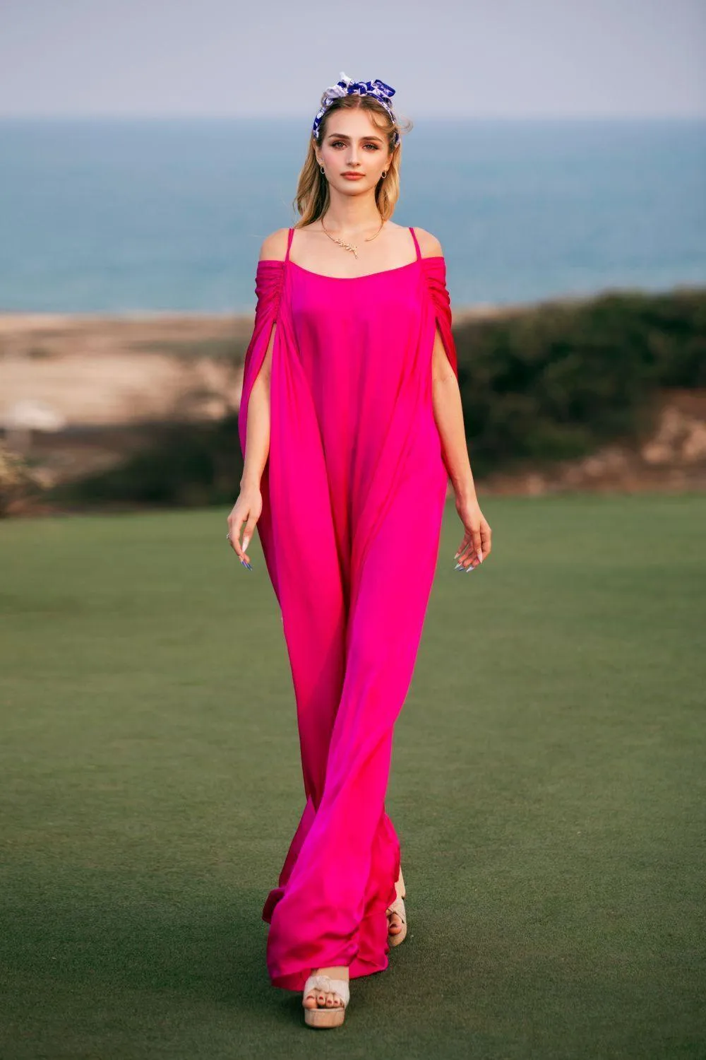 Nina Straight Slit Sleeved Latin Silk Maxi Dress