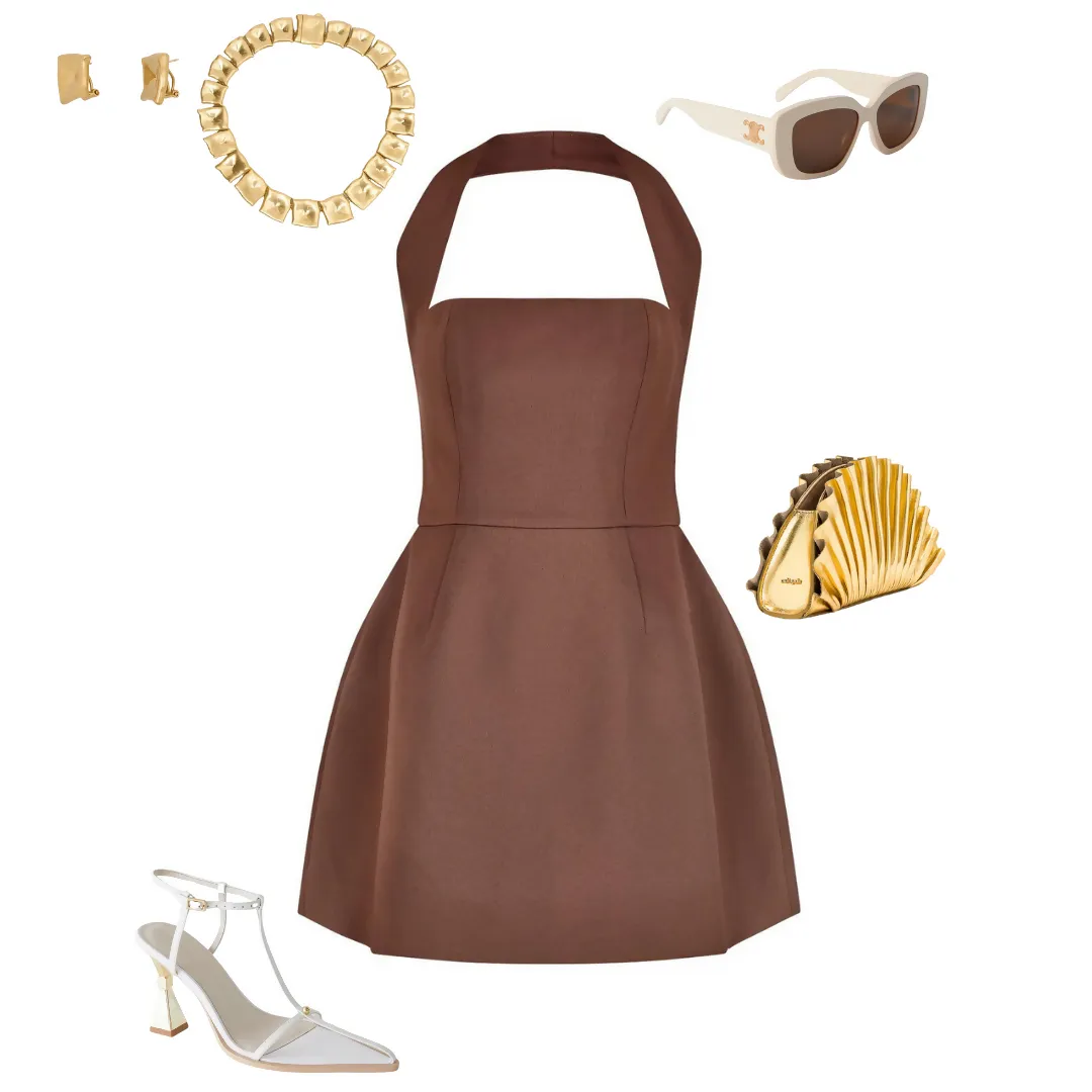 Odd Muse Structured Mini Dress in Chocolate