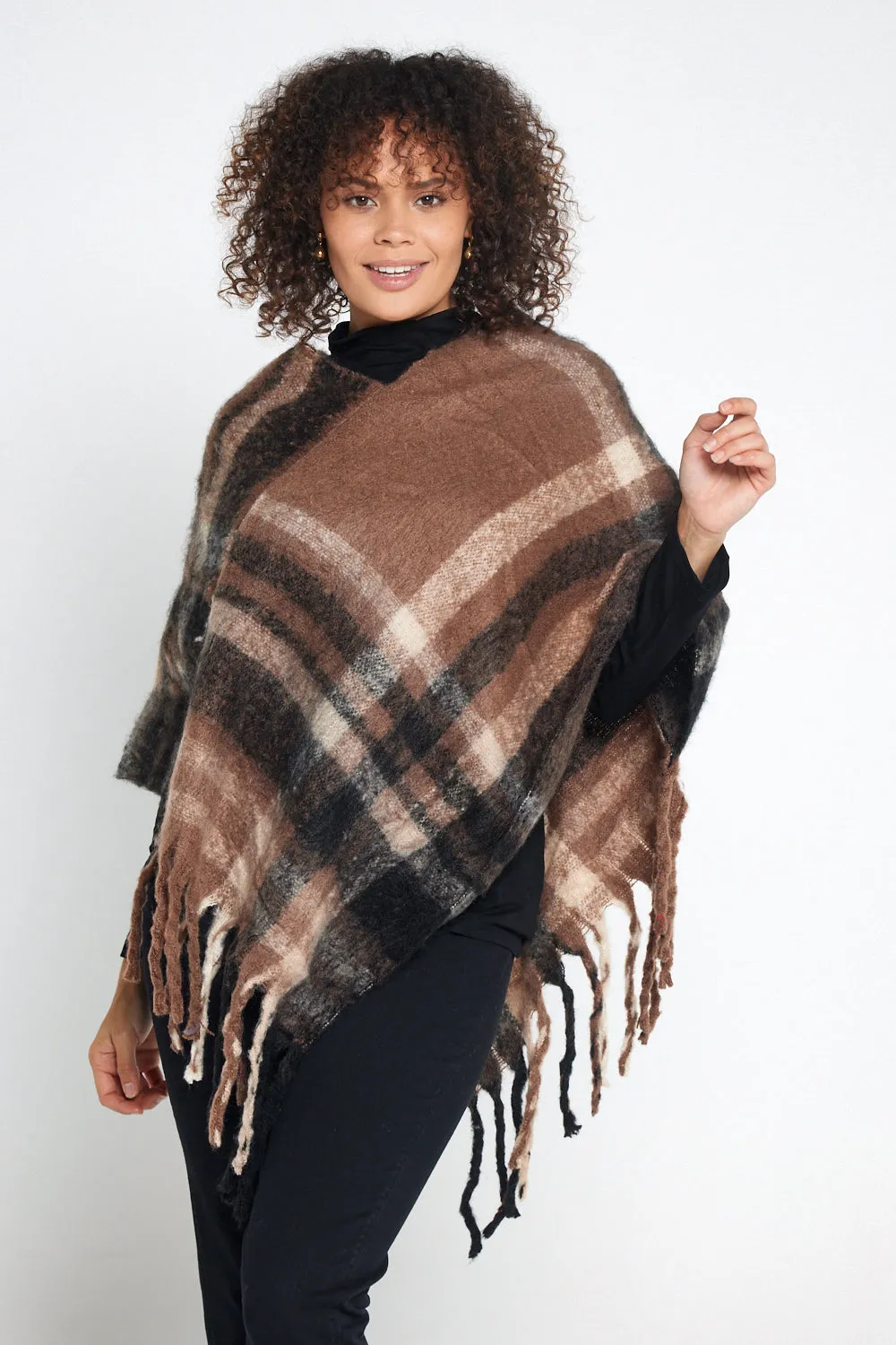 Payton Super Soft Poncho - Brown/Black