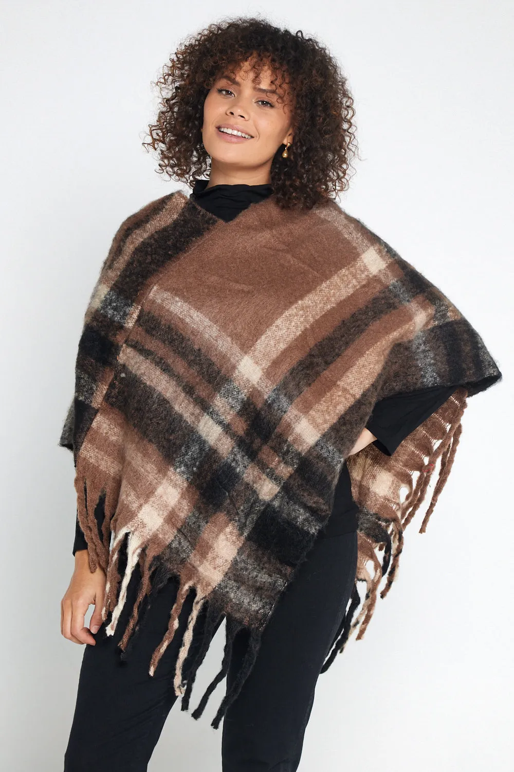 Payton Super Soft Poncho - Brown/Black