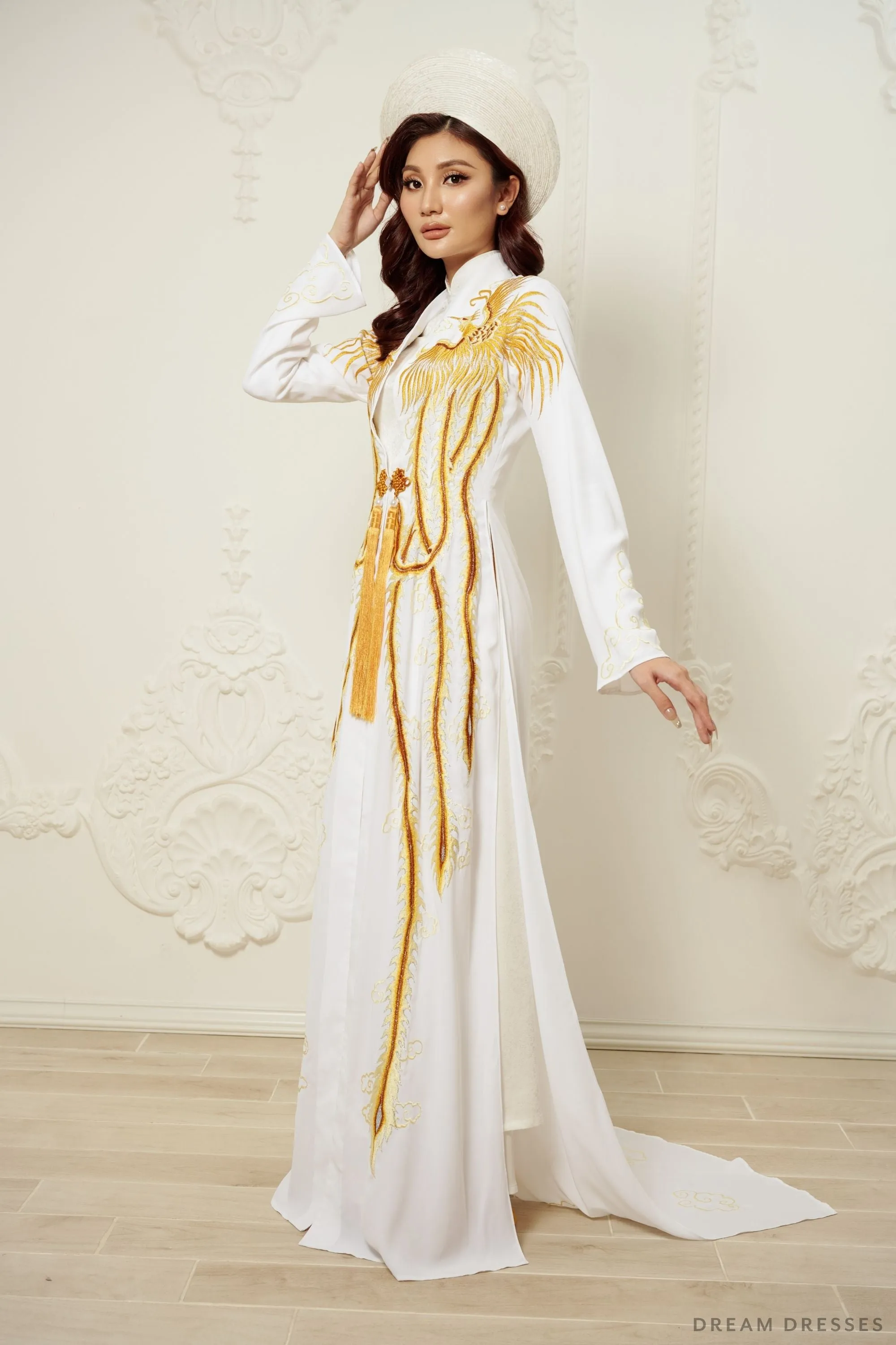 Phoenix Ao Dai OverCoat | Traditional Vietnamese Bridal OverCoat (#LISHA)