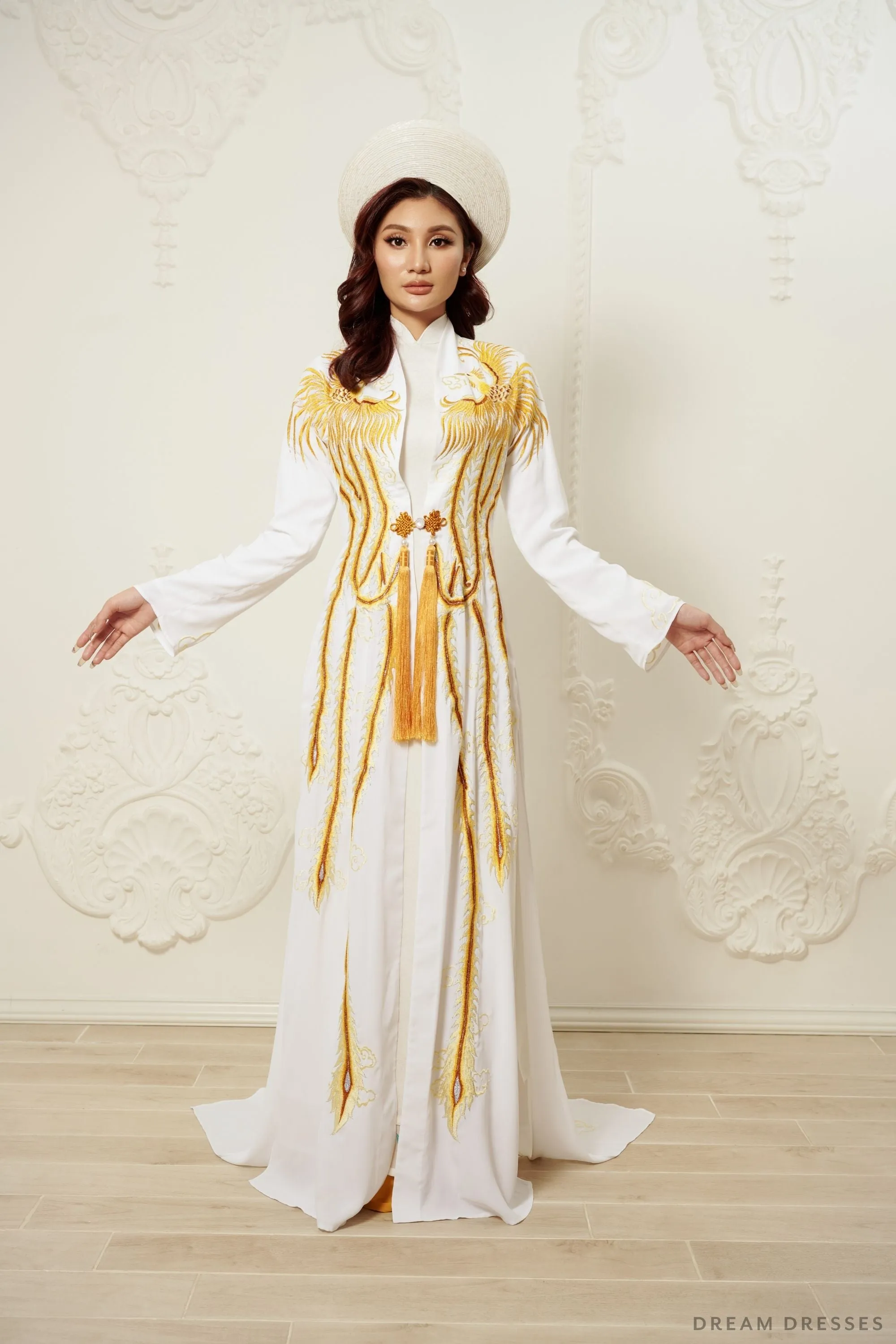 Phoenix Ao Dai OverCoat | Traditional Vietnamese Bridal OverCoat (#LISHA)