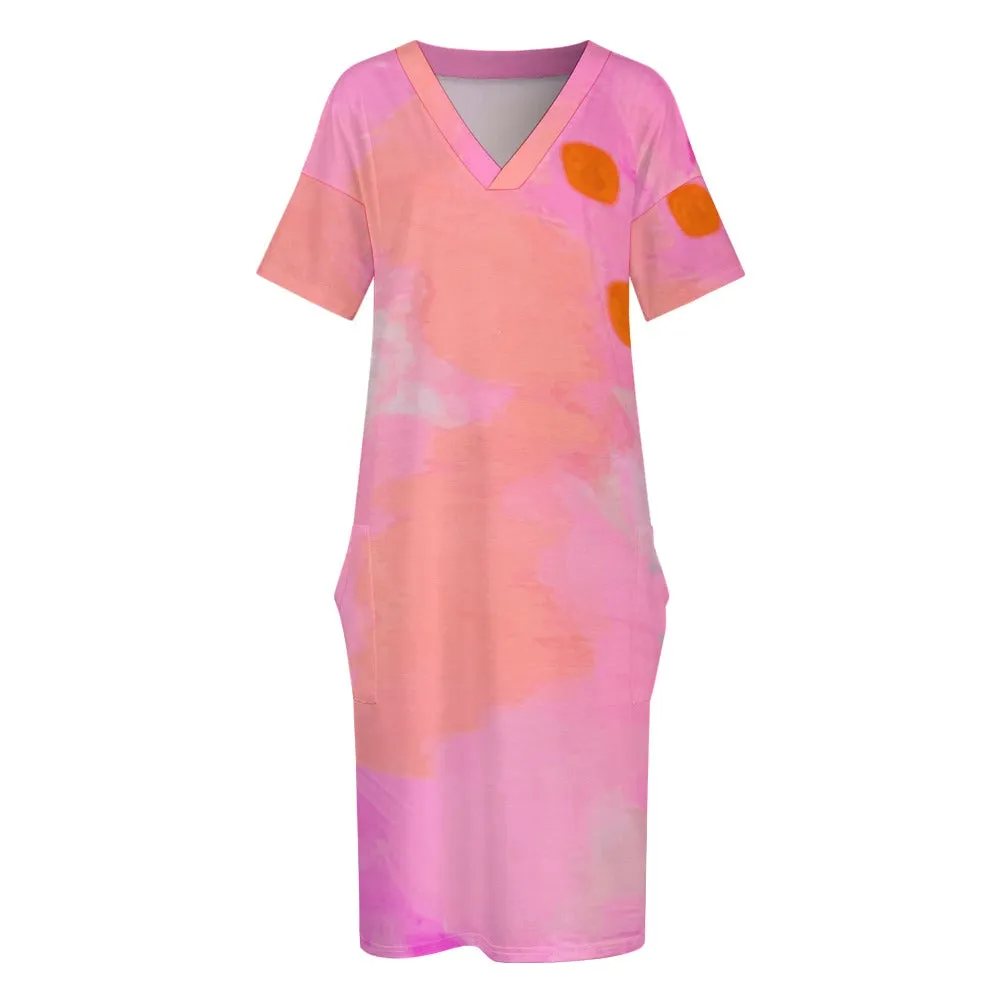 Pink Tie-dye Loose pocket dress