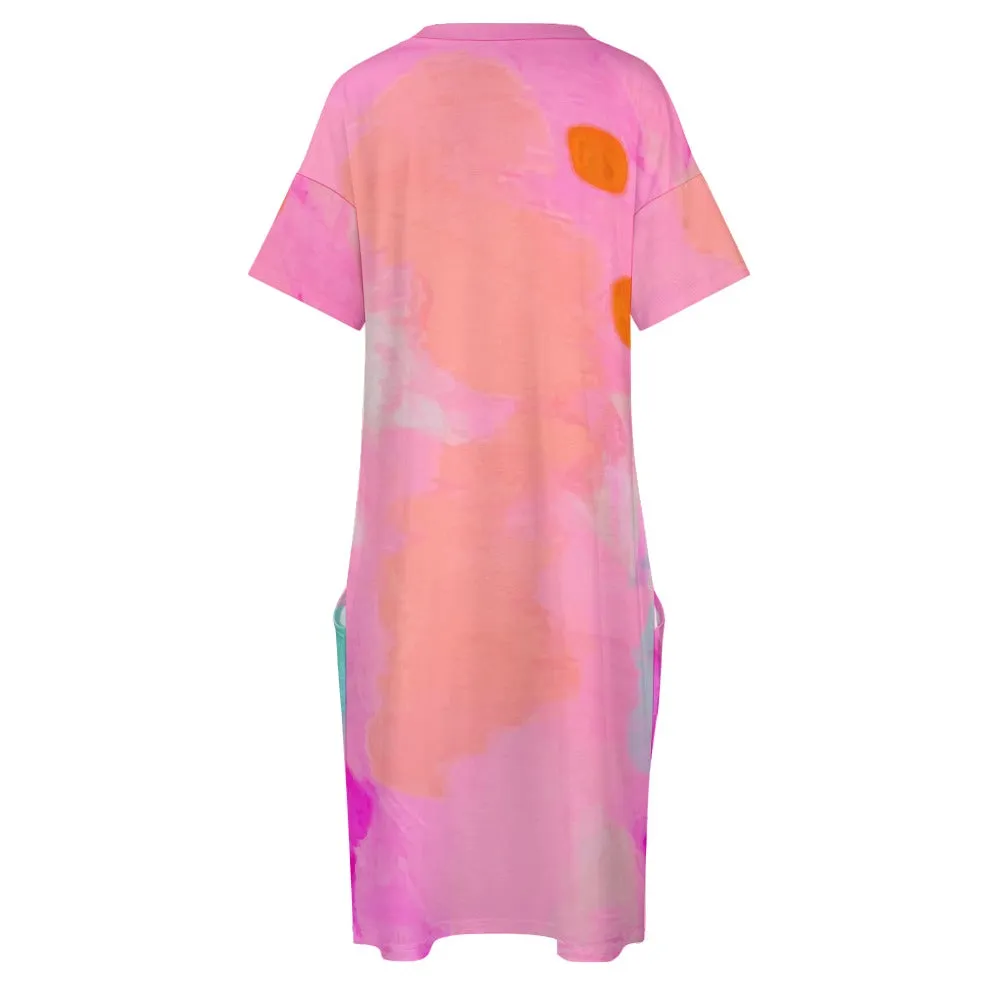 Pink Tie-dye Loose pocket dress