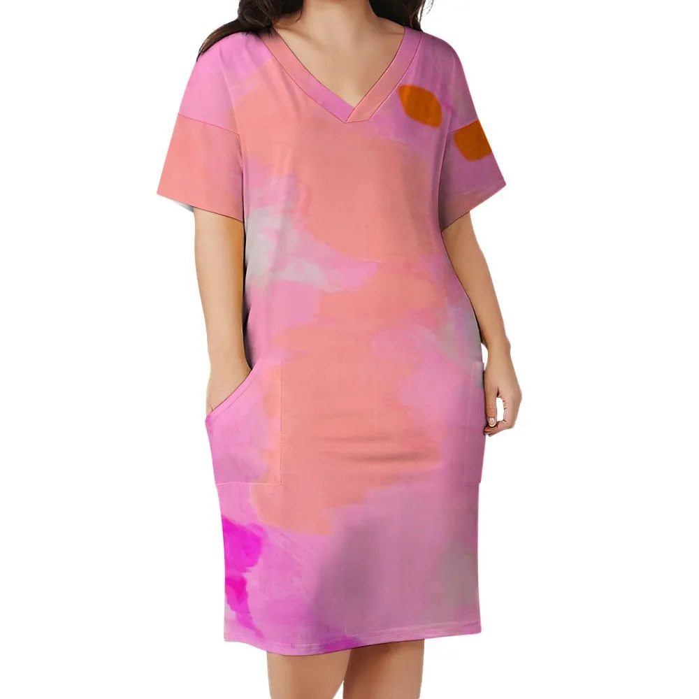 Pink Tie-dye Loose pocket dress