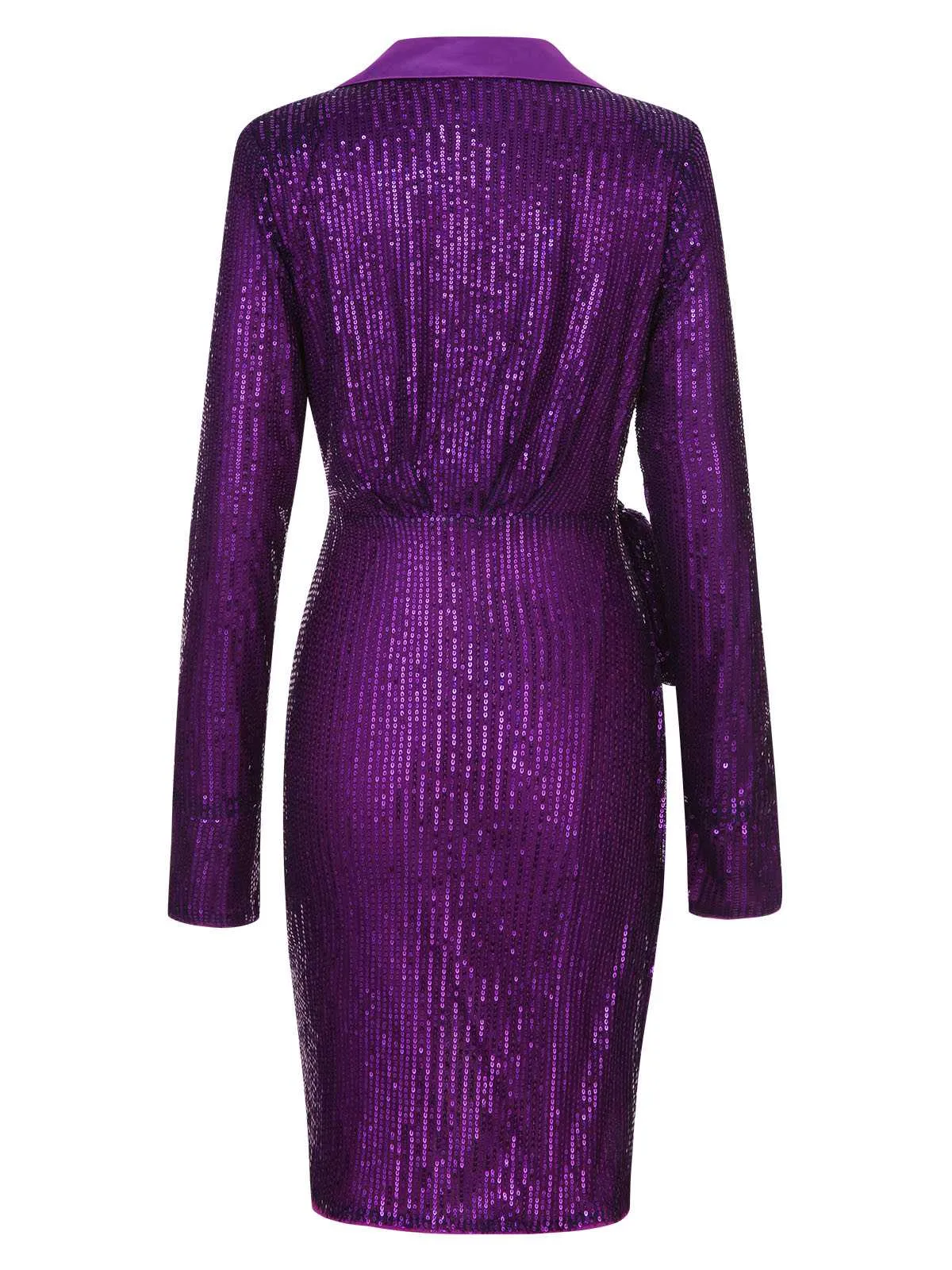 Purple 1960s Lapel Sequined Wrap Dress