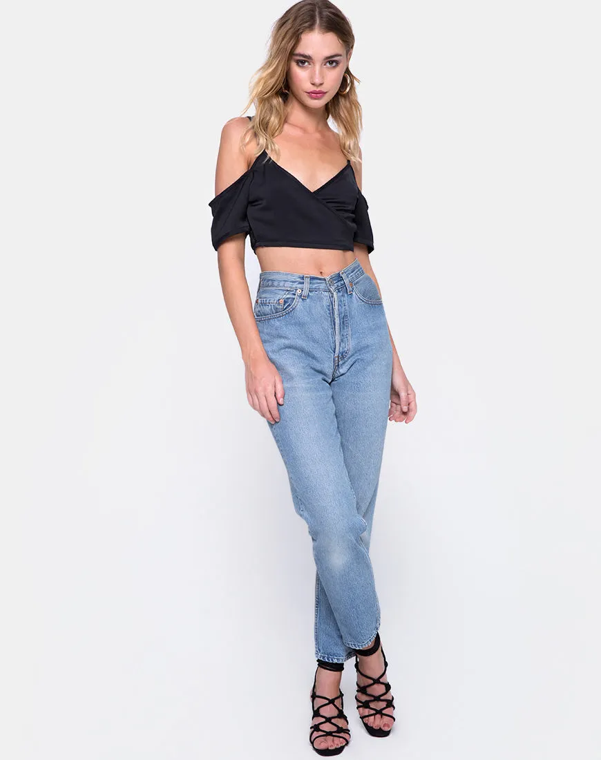 Renta Cold Shoulder Top in Satin Black