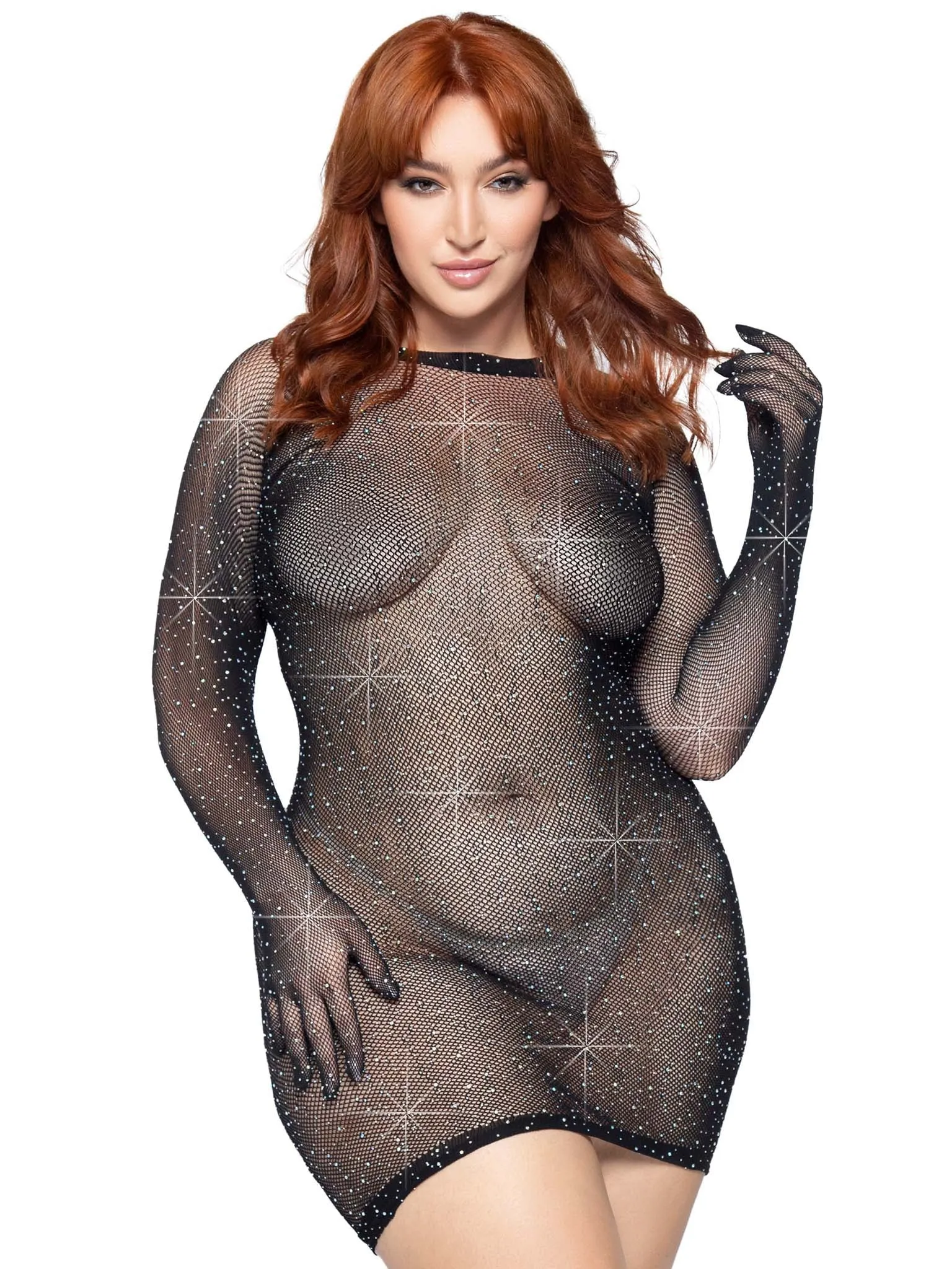 Rhinestone Fishnet Gloved Dress