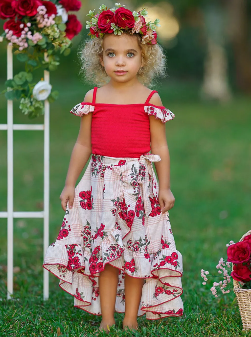 Rose Garden Picnic Smocked Wrap Dress