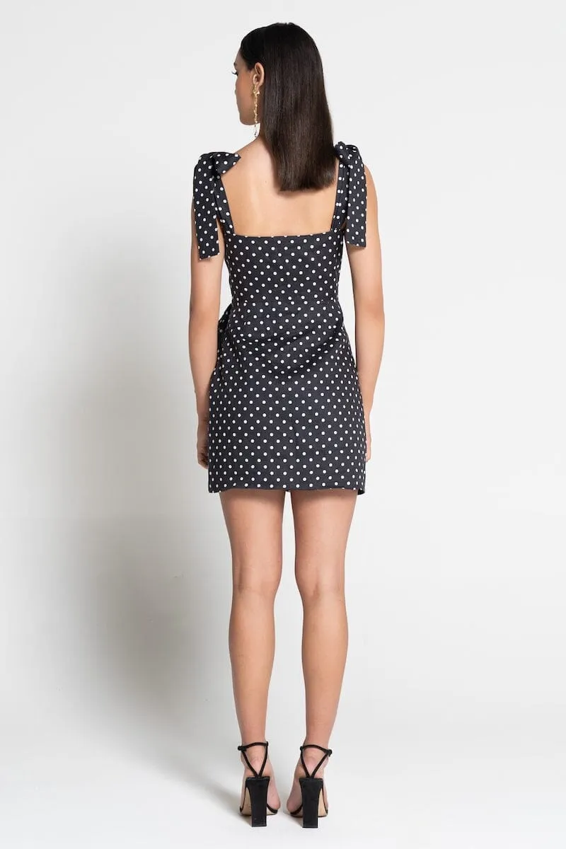 RUBY MINI DRESS - Black Polka