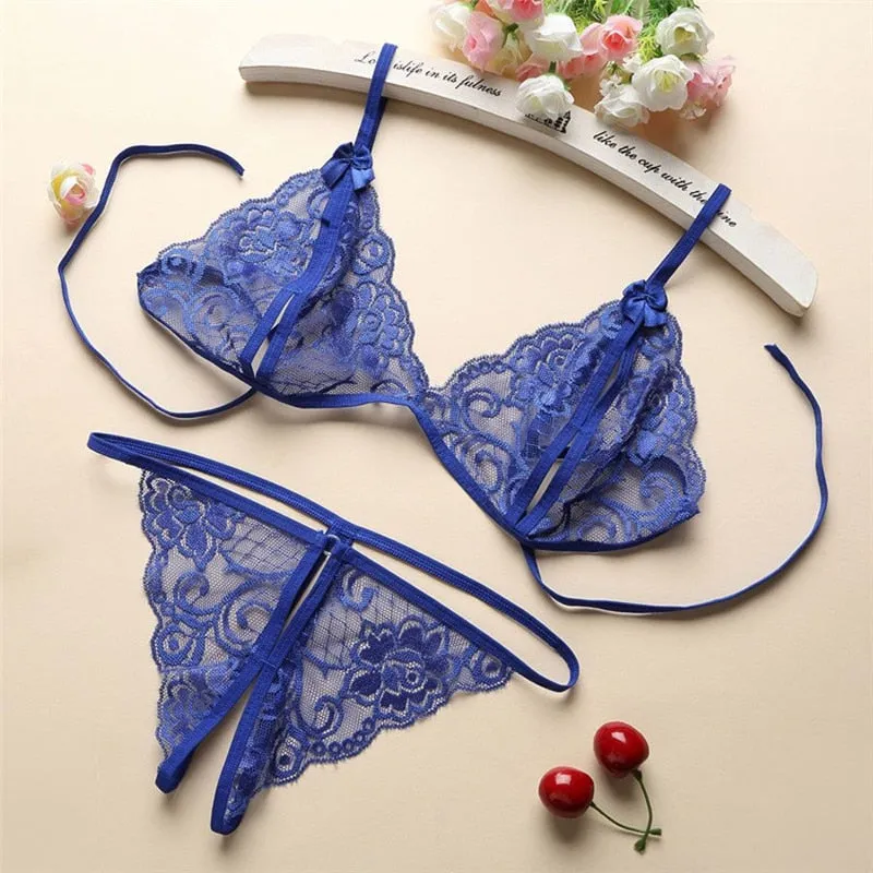 Seductive Lace Strap Lingerie Set with Push-up Feature