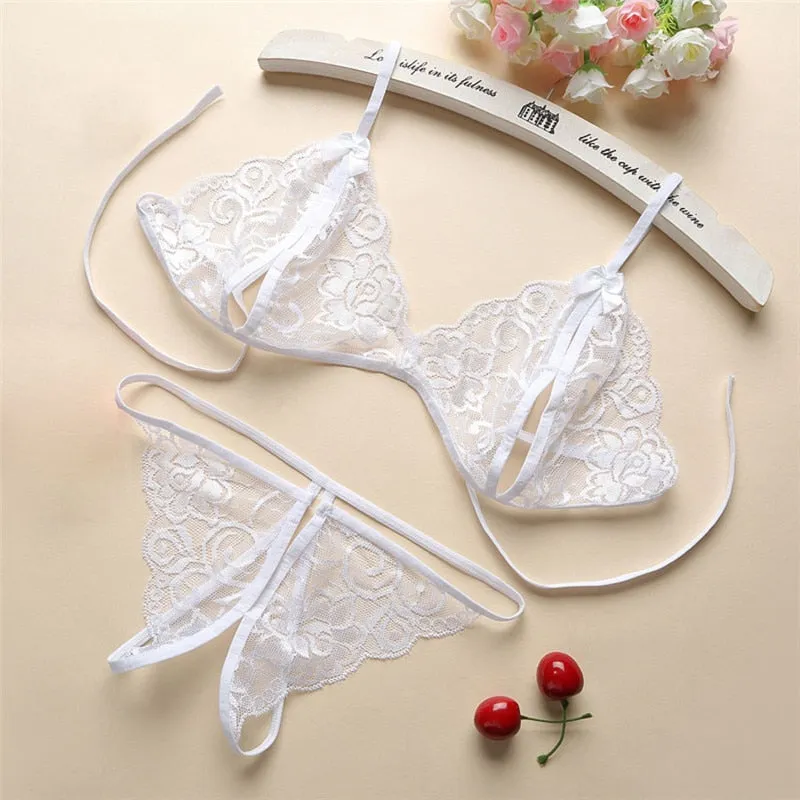 Seductive Lace Strap Lingerie Set with Push-up Feature